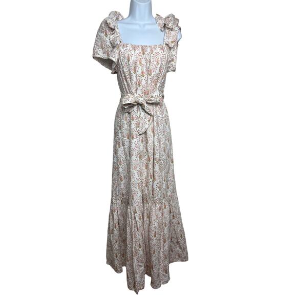 Mirth Square Neck Peacock Print Cotton Maxi Dress Sz. L - Picture 1 of 10